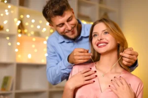 Couple exchanging anniversary gifts in Portsmouth