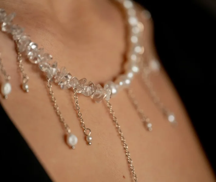 Gemstone necklace styled for warm skin tones - Gallery 01
