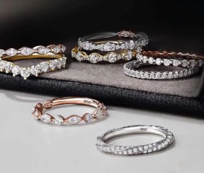 Close-up of gold vs silver jewelry comparison on display