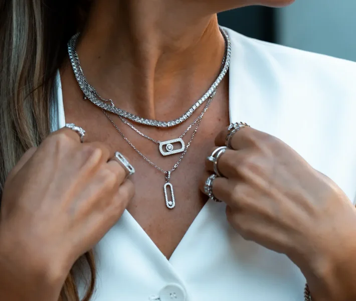 Diamond stud earrings worn for everyday look